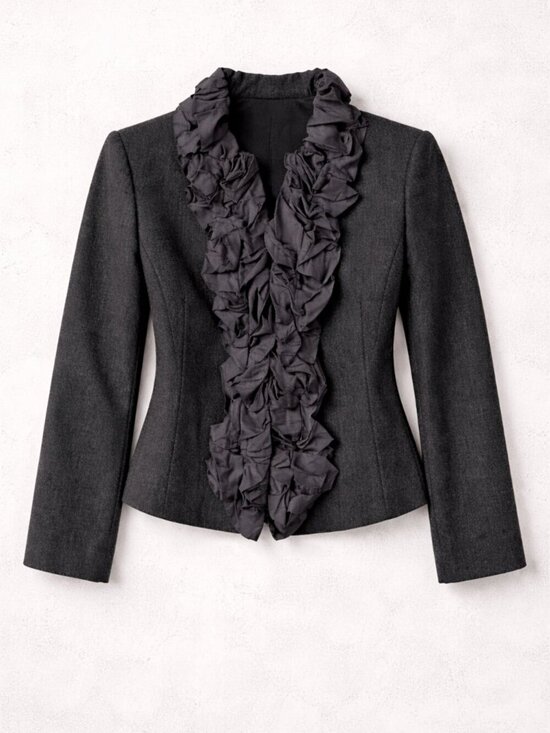 J. Crew Jackets & Blazers - J.Crew Black Wool Silk Chimera Blazer Size 2 Ruffle Front Tailored Career Work